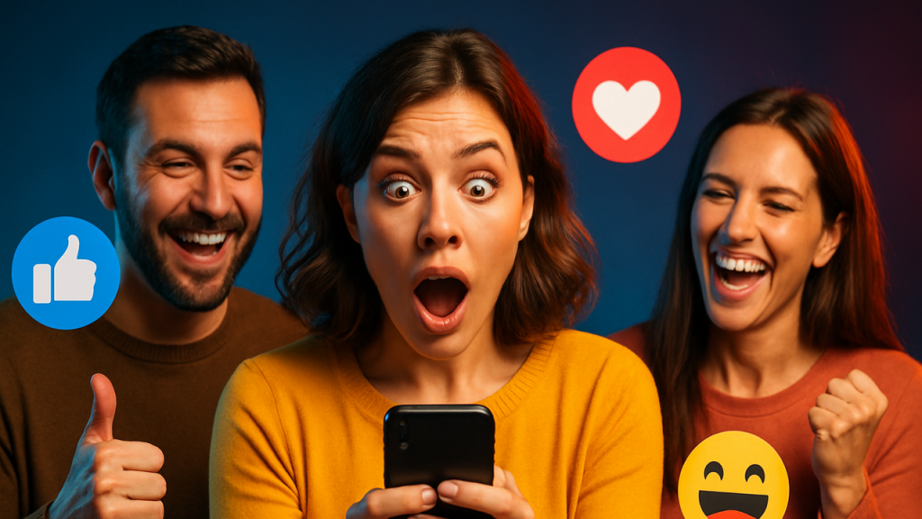 La Psicología del \'Me Gusta\': Por Qué Somos Adictos a las Reacciones. Análisis del comportamiento humano en redes. Videos de personas felices, reacciones, emociones.