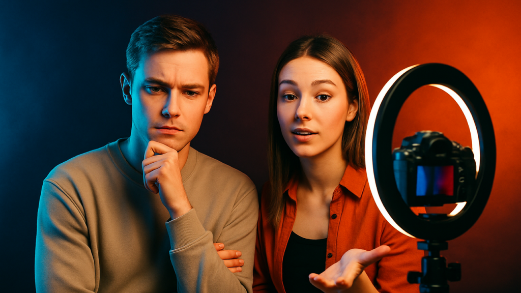 "El Dilema del Creator: Autenticidad vs Algoritmo" La lucha entre ser uno mismo y hacer lo que el algoritmo quiere. Videos de personas creando contenido, dudas, autenticidad, creatividad vs datos.