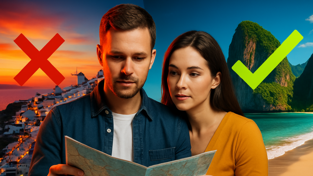 "Los 4 Destinos Más Sobrevalorados del Mundo (Y Sus Alternativas Perfectas Por La Mitad)" Comparativa directa entre cuatro destinos turísticos carísimos y sobresaturados versus sus alternativas igual de impresionantes pero accesibles: Santorini vs Malta, Maldivas vs Filipinas, Suiza vs Eslovenia, Islandia vs Islas Feroe. Incluye precios reales de vuelos, hoteles y experiencias, qué hace que el destino "famoso" sea tan caro (marketing, Instagram, exclusividad artificial), y por qué las alternativas ofrecen la misma belleza, mejor autenticidad y menos multitudes. Genera debate entre quienes defienden los clásicos versus los viajeros que buscan experiencias auténticas sin arruinarse.