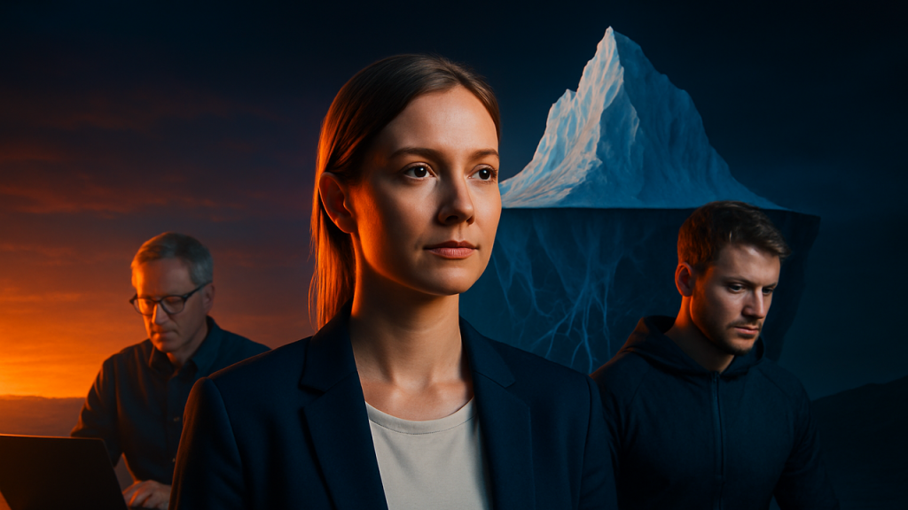 Título: El mito del éxito repentino: La teoría del Iceberg. Descripción: El tema desmonta la idea de que el éxito llega de la noche a la mañana. Explica que lo que vemos en redes es solo la punta del iceberg, pero debajo hay años de fracasos, madrugadas y dudas que nadie aplaudió. Los vídeos de stock serán de icebergs, raíces de árboles creciendo bajo tierra, atletas entrenando solos en la oscuridad y amaneceres lentos. El mensaje es valorar el proceso invisible.