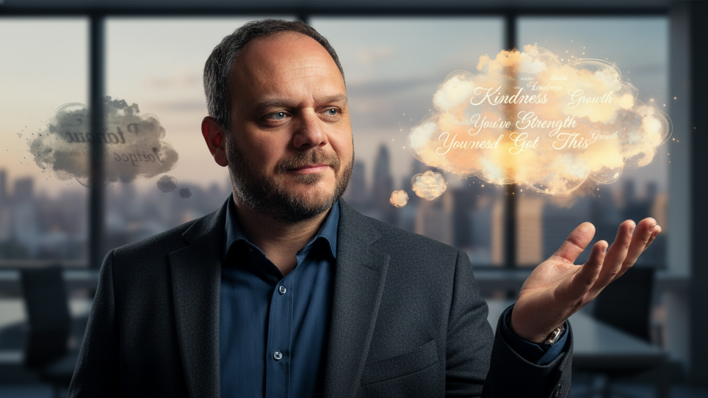 Reescribe tu diálogo interno: Eres la persona con la que más hablas,"Si le hablaras a tus amigos de la misma forma en la que te hablas a ti mismo cuando te equivocas, no tendrías amigos. Cultivar la autocompasión y cambiar la crítica feroz por palabras de aliento transformará tu realidad."