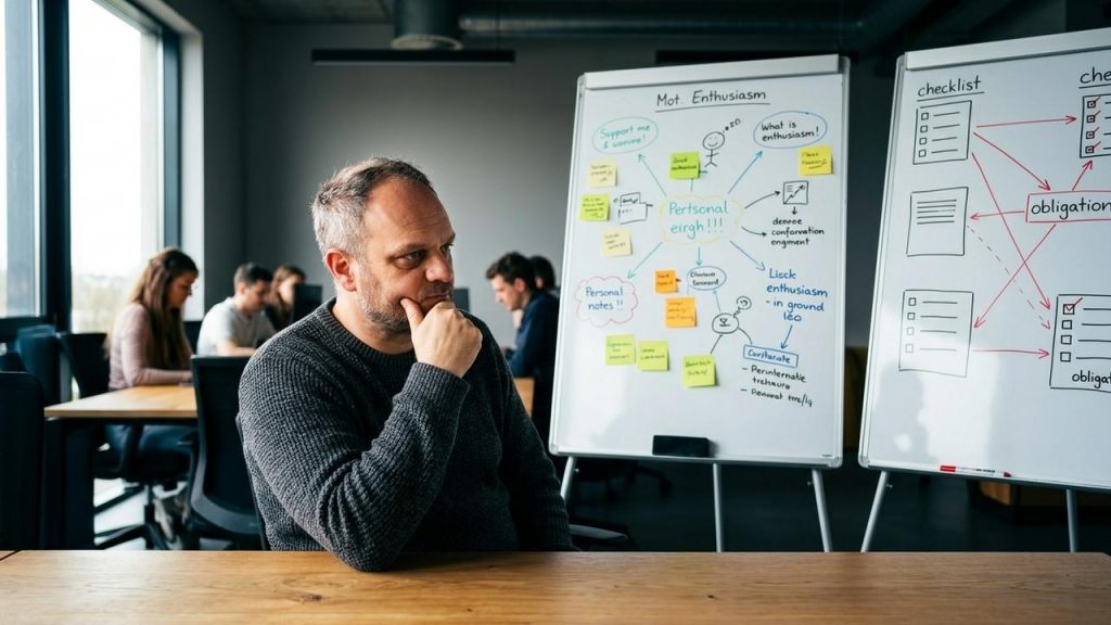 Propuesta de artículo: investigar por qué la motivación se apaga o se transforma cuando el proyecto deja de ser “propio” y se convierte en obligación, explorando la tensión entre la identidad narrativa (cómo nos contamos quiénes somos) y los refuerzos sociales y biológicos que sostienen el esfuerzo; el texto combinaría estudios sobre disonancia cognitiva, economía temporal y dopamina con relatos de personas que cambiaron de rumbo para alinear tareas y autodefinición, y analizaría cómo pequeñas fracturas en la coherencia interna —promesas no cumplidas, expectativas heredadas, señalización social— erosionan la energía para persistir, proponiendo, a través de evidencia y casos, alternativas conceptuales a los mitos del autocontrol y la disciplina como única explicación del éxito.