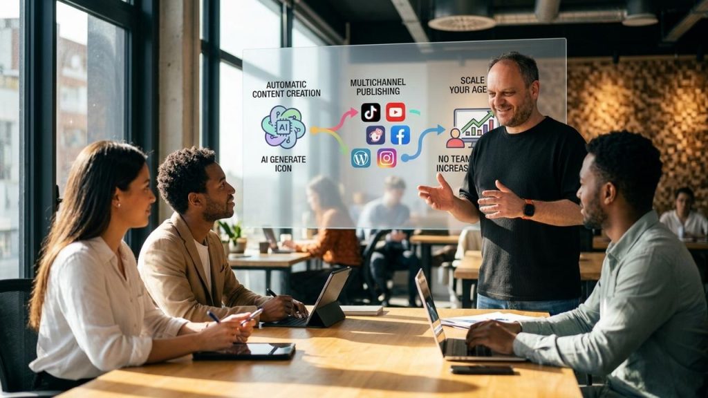 Presenta la plataforma como la palanca para que agencias, consultores y freelancers de marketing gestionen más clientes simul